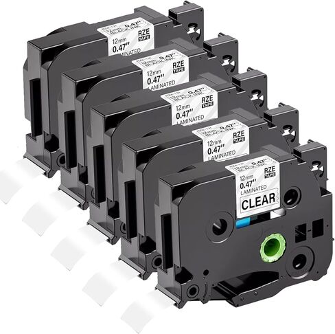 شريط ملصقات شفاف مصفح TZe 131 TZ 12 مم 0.47 TZe-131 بديل لشريط صانع الملصقات الشفاف TZe131 Tze، أسود على شفاف لـ PT-D210 PT-H110 PT-D220 PT-D400 5 عبوات in Kuwait