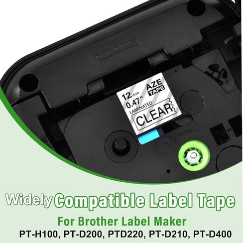 شريط ملصقات شفاف مصفح TZe 131 TZ 12 مم 0.47 TZe-131 بديل لشريط صانع الملصقات الشفاف TZe131 Tze، أسود على شفاف لـ PT-D210 PT-H110 PT-D220 PT-D400 5 عبوات in Kuwait