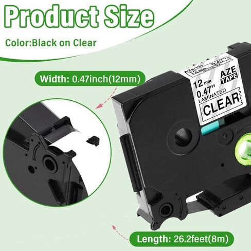 شريط ملصقات شفاف مصفح TZe 131 TZ 12 مم 0.47 TZe-131 بديل لشريط صانع الملصقات الشفاف TZe131 Tze، أسود على شفاف لـ PT-D210 PT-H110 PT-D220 PT-D400 5 عبوات in Kuwait