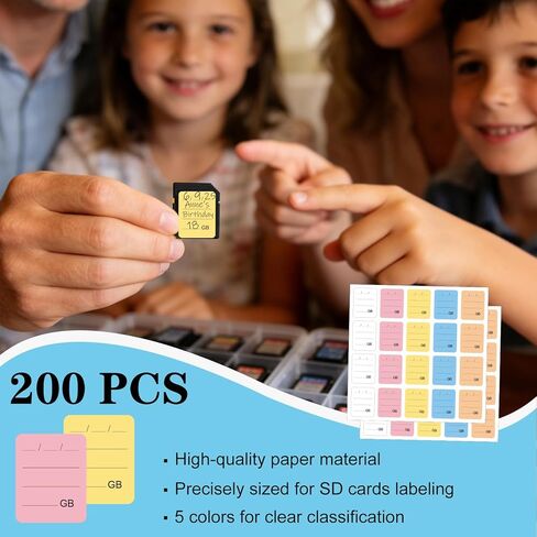 200PCS SD Card Labels, Stick-On Camera Memory Card Labels for Photographers,Multi-Color Stickers for SD Cards Classcification and Storage, Self-Adhesive, Writable(0.98"x0.78") in Kuwait
