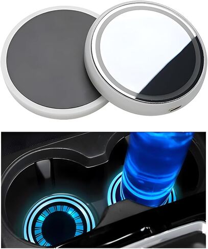 قطعتان من ضوء كوستر حامل أكواب السيارة LED، 7 ألوان متغيرة عبر USB قابلة لإعادة الشحن مع مستشعر للضوء، سجادة مشروبات بمصباح جو مضيء داخلي تلقائي، ملاءمة عالمية (مخلب) in Saudi Arabia