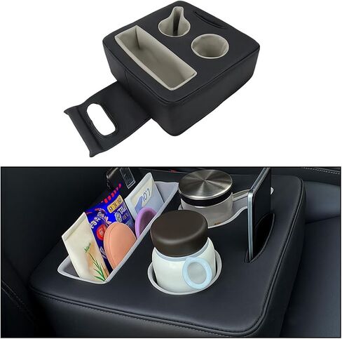 Car Back Seat Cup Holder, Leather Non-Slip Vehicle Rear Seat Drinks Tray Storage Organizer, Automotive Backseat Cup Holder Tray Expander, Universal for SUV Automobile Truck in Saudi Arabia