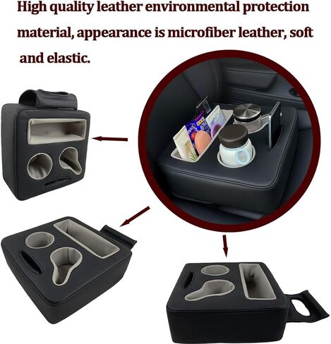 Car Back Seat Cup Holder, Leather Non-Slip Vehicle Rear Seat Drinks Tray Storage Organizer, Automotive Backseat Cup Holder Tray Expander, Universal for SUV Automobile Truck in Saudi Arabia