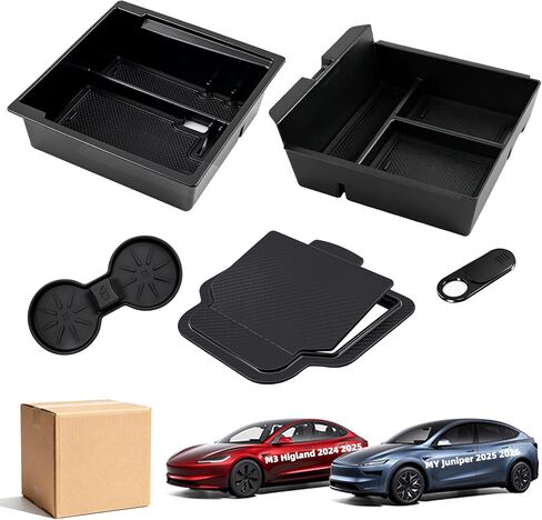 Armrest Center Console Storage Organizer Kit for Tesla Model 3 Highland 2024-2025 & Model Y Juniper 2025-2026 - with Cup Holder Car Interior Storage Accessories in Saudi Arabia