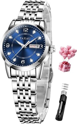 Womens Watches Dress Waterproof Luxury Stainless Steel Analog Quartz Watches Small Wrist Watch Two Tone Fashion Elegant Lady Watch with Day Date in Kuwait