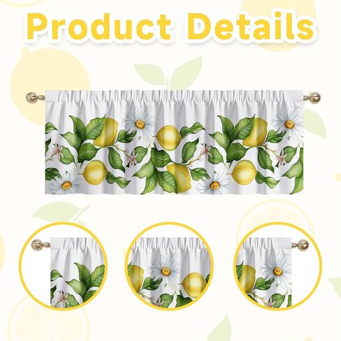 Lemon Valance, 54x18 Inch Lemon Kitchen Curtains for Window, Summer Cafe Kitchen Curtains with Rod Pocket, Lemons Curtains for Kitchen in Linen Fabric for Bedroom Home Decor, Yellow Lemon Design in Saudi Arabia
