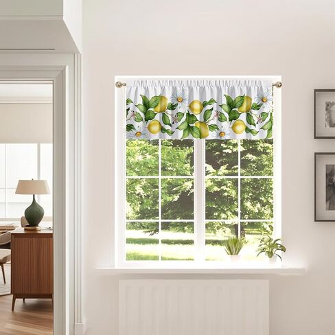 Lemon Valance, 54x18 Inch Lemon Kitchen Curtains for Window, Summer Cafe Kitchen Curtains with Rod Pocket, Lemons Curtains for Kitchen in Linen Fabric for Bedroom Home Decor, Yellow Lemon Design in Saudi Arabia