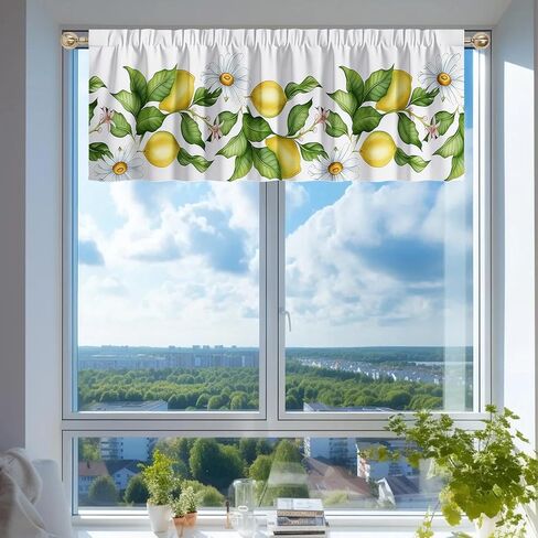 Lemon Valance, 54x18 Inch Lemon Kitchen Curtains for Window, Summer Cafe Kitchen Curtains with Rod Pocket, Lemons Curtains for Kitchen in Linen Fabric for Bedroom Home Decor, Yellow Lemon Design in Saudi Arabia