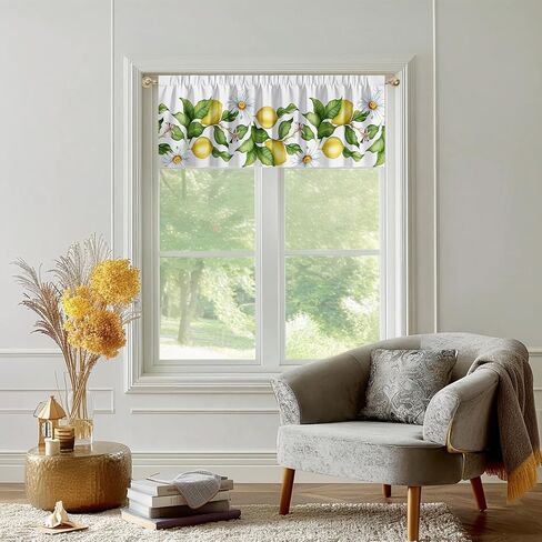 Lemon Valance, 54x18 Inch Lemon Kitchen Curtains for Window, Summer Cafe Kitchen Curtains with Rod Pocket, Lemons Curtains for Kitchen in Linen Fabric for Bedroom Home Decor, Yellow Lemon Design in Saudi Arabia