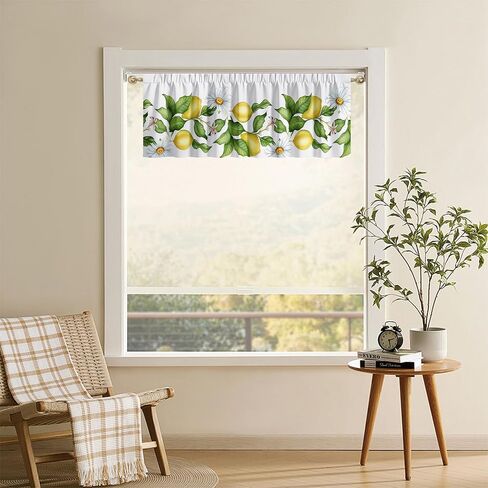 Lemon Valance, 54x18 Inch Lemon Kitchen Curtains for Window, Summer Cafe Kitchen Curtains with Rod Pocket, Lemons Curtains for Kitchen in Linen Fabric for Bedroom Home Decor, Yellow Lemon Design in Saudi Arabia