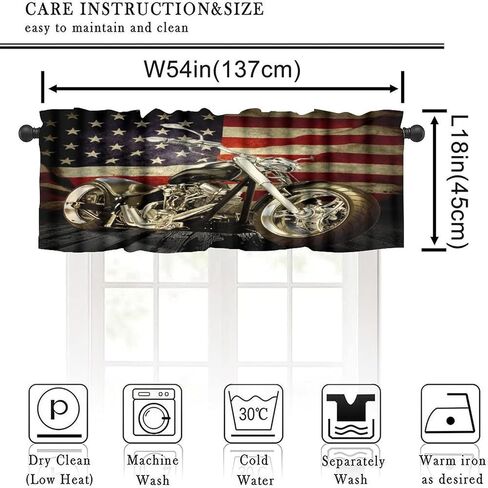الرجعية دراجة نارية الستارة الستارة لكهف الرجل، خمر علم الولايات المتحدة الأمريكية أنيق وطني راكب الدراجة النارية دراجة نارية ديكور نافذة العلاجات، قضيب جيب الستارة للصبي في سن المراهقة غرفة نوم المطبخ، 54x18in 1P in Kuwait