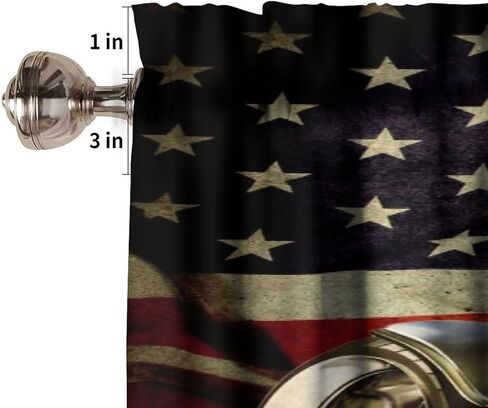 الرجعية دراجة نارية الستارة الستارة لكهف الرجل، خمر علم الولايات المتحدة الأمريكية أنيق وطني راكب الدراجة النارية دراجة نارية ديكور نافذة العلاجات، قضيب جيب الستارة للصبي في سن المراهقة غرفة نوم المطبخ، 54x18in 1P in Kuwait