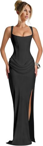 Satin Mermaid Prom Dresses 2026 Square Neckline Deep Pleats Formal Party Dress with Slit in Saudi Arabia