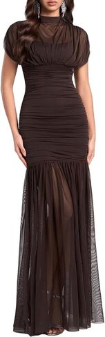 DOUMIFLY Women's Elegant Formal Long Dress Sleeveless Ruched Bodycon Evening Dress in Saudi Arabia