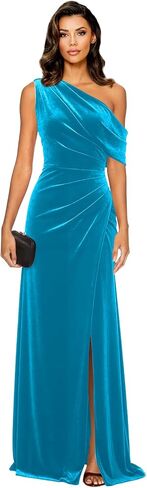 Womens One Shoulder Velvet Formal Dresses for Bridesmaid Long Mermaid Prom Evening Maxi Gowns with Slit in Saudi Arabia