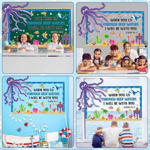 Christian Religious Under The Sea Bulletin Board Set Bible Verse Back to School Ocean Sea Animal Classroom Bulletin Board Decorations DIY 3D Octopus Cutouts for Sunday School VBS Chalkboard Wall Decor in Saudi Arabia