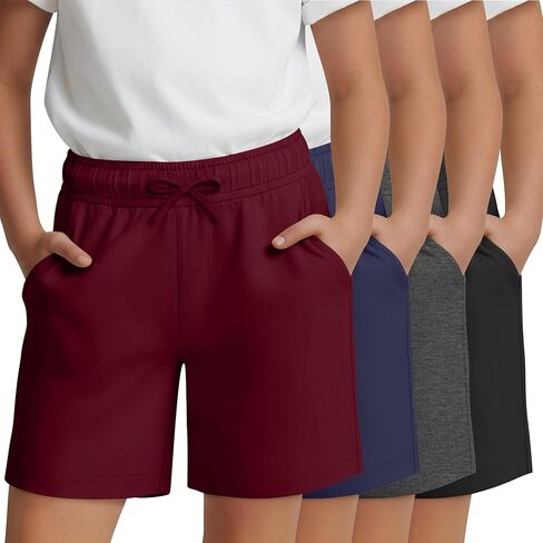 4 Pack Girls' Shorts Wide Leg Elastic Waist Athletic Shorts Kids Casual Summer Pull on SweatShorts 5-14 Years in Kuwait