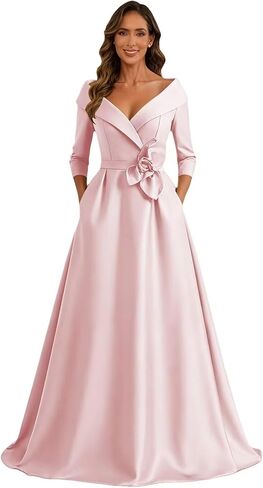 Satin Mother of The Bride Dresses for Women with Sleeves A Line Long Formal Evening Gowns in Saudi Arabia