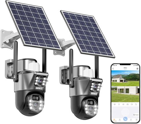 كاميرات أمان لاسلكية تعمل بالطاقة الشمسية بدقة 4 ميجابكسل من SANSCO، كاميرات WiFi خارجية لأمن المنزل، كاميرا مراقبة PTZ بزاوية 360 درجة مع عدسة مزدوجة، رؤية ليلية، صوت ثنائي الاتجاه، كشف حركة PIR (عبوتان) in Saudi Arabia