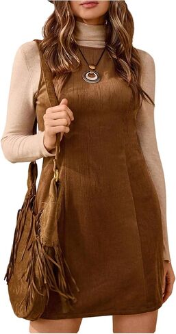 فستان MakeMeChic النسائي القصير من قماش الدنيم ورقبة دائرية بدون أكمام فساتين قصيرة صيفية عتيقة لرعاة البقر in Kuwait