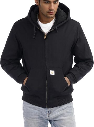 Men's Loose Fit Quilted Flannel Lined Workwear Waterproof Active Jacket Hooded Work Coat in Saudi Arabia