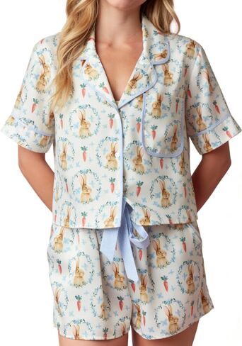 لطيف القوس منامة للنساء Y2k الحرير 2 قطعة مطبوعة Preppy Pjs مجموعة تي شيرتات قصيرة للأطفال مطابقة Pj الجمالية منامة قمصان مجموعات in Kuwait