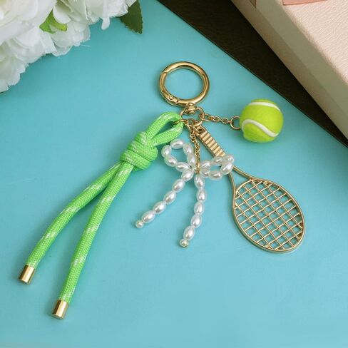 Gold Tennis Keychain, Tennis Racket with Ball Keychain Key Ring Mini Cute TennisRacket Ball Keychains with Peal, Mini Metal TennisKeychain for Women Men Gifts Christmas Gifts Sport Lovers Team in Saudi Arabia