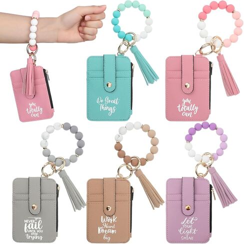 Sadnyy 5 Pcs Inspirational Bracelet Wristlet Wallets for Women's Day 2026 Credit Card Holder Tassel Keychain Purse Women's Day Gift Inspirational Thank You Employee Appreciation Gifts for Coworker in Saudi Arabia