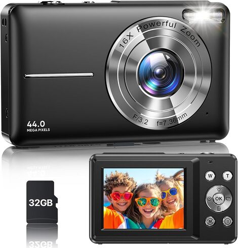 كاميرا رقمية، أحدث كاميرا رقمية FHD 1080P للمراهقين مع بطاقة SD مضادة للاهتزاز ونقطة التصوير وكاميرات صغيرة محمولة بتكبير 16X للأطفال والأولاد والبنات وكبار السن مع حزام معصم in Saudi Arabia