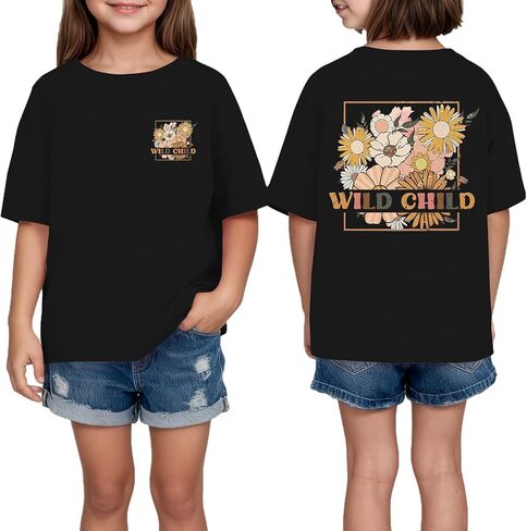 قميص بناتي مزين بالزهور قمصان أطفال برية لطيفة قمصان Tween Girl Wildflower تي شيرت جرافيك تي شيرت عتيق للفتيات قطع علوية صيفية in Kuwait