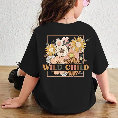 قميص بناتي مزين بالزهور قمصان أطفال برية لطيفة قمصان Tween Girl Wildflower تي شيرت جرافيك تي شيرت عتيق للفتيات قطع علوية صيفية in Kuwait
