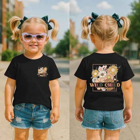 قميص بناتي مزين بالزهور قمصان أطفال برية لطيفة قمصان Tween Girl Wildflower تي شيرت جرافيك تي شيرت عتيق للفتيات قطع علوية صيفية in Kuwait