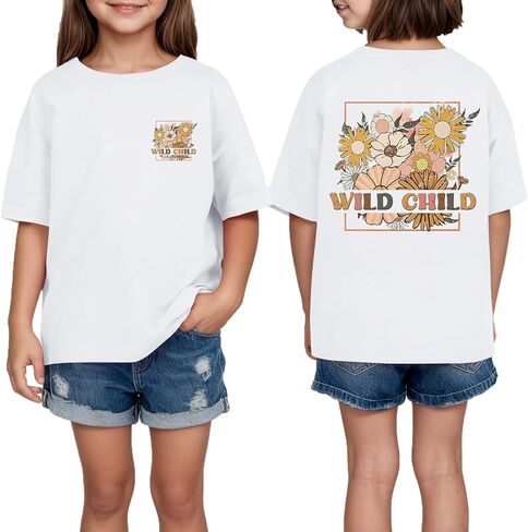 Girls Flower Shirt Cute Wild Child Shirts Tween Girl Wildflower Shirts Foral Graphic Tees Vintage Girls Summer Tops in Saudi Arabia