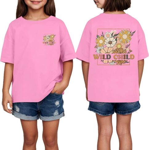 قميص بناتي مزين بالزهور قمصان أطفال برية لطيفة قمصان Tween Girl Wildflower تي شيرت جرافيك تي شيرت عتيق للفتيات قطع علوية صيفية in Kuwait
