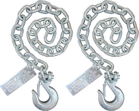Heavy Duty Trailer Safety Chain With Hook On One End, 2pcs, Class 4 Breaking Strength As 8/0-7600lbs, 5/16''-11700lbs, 3/8''- 16200lbs. (5/16''x 33'') in Kuwait