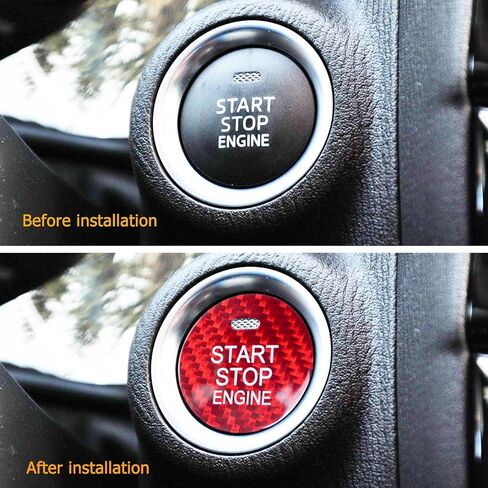 رامويل متوافق مع Mazda CX-3 CX-4 CX-5 CX-8 MX-5 Miata من ألياف الكربون محرك السيارة زر إيقاف التشغيل/غطاء مفتاح الإشعال الملحقات الداخلية (أحمر قطعة واحدة) in Kuwait