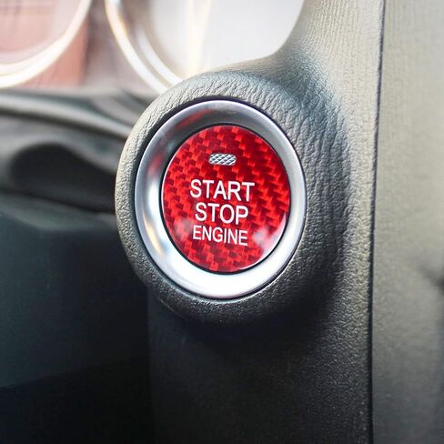 رامويل متوافق مع Mazda CX-3 CX-4 CX-5 CX-8 MX-5 Miata من ألياف الكربون محرك السيارة زر إيقاف التشغيل/غطاء مفتاح الإشعال الملحقات الداخلية (أحمر قطعة واحدة) in Kuwait