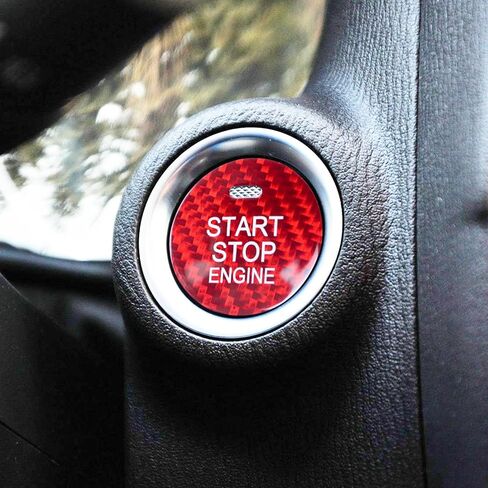 رامويل متوافق مع Mazda CX-3 CX-4 CX-5 CX-8 MX-5 Miata من ألياف الكربون محرك السيارة زر إيقاف التشغيل/غطاء مفتاح الإشعال الملحقات الداخلية (أحمر قطعة واحدة) in Kuwait