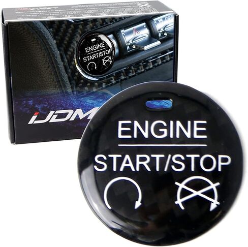 iJDMTOY متوافق مع 2015-2023 Ford Mustang رياضي أصلي من ألياف الكربون الأحمر بدون مفتاح تشغيل/إيقاف المحرك بالضغط على زر التشغيل غطاء تزيين in Kuwait