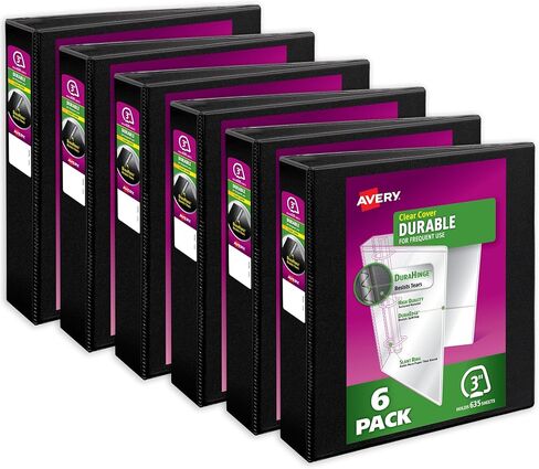 مجلدات عرض متينة من Avery، حلقات مائلة بلمسة واحدة مقاس 3 بوصات، سوداء، تحمل ورقًا مقاس 8-1/2 بوصة × 11 بوصة، سعة 635 ورقة، عمود فقري عريض 3.5 بوصة، رائعة لتنظيم التقارير والمشروعات (6 عبوات من 17041) in Kuwait