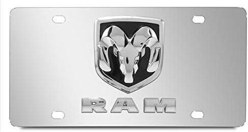iPick Image Made for RAM 3D Metal Dual Logo Mirror Chrome Stainless Steel License Plate in Saudi Arabia