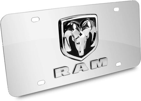 iPick Image Made for RAM 3D Metal Dual Logo Mirror Chrome Stainless Steel License Plate in Saudi Arabia