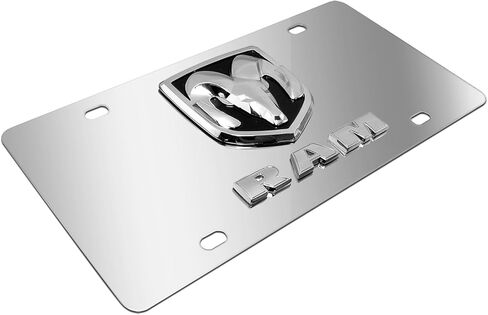iPick Image Made for RAM 3D Metal Dual Logo Mirror Chrome Stainless Steel License Plate in Saudi Arabia