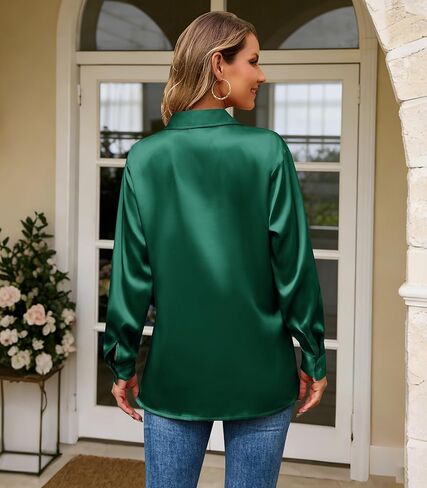 Satin Silk Blouse for Women Button Down Shirt Dressy Long Sleeve Tops Casual Spring Clothes in Saudi Arabia