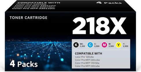 خراطيش حبر 218X 4 عبوات مع شريحة | بديل متوافق لطابعة HP 218X W2180X W2181X W2182X W2183X 218A W2180A تعمل مع طابعة Color Pro 3201dw 3301cdw 3301fdw 3301sdw، مجموعة من 4 حزم ألوان in Kuwait