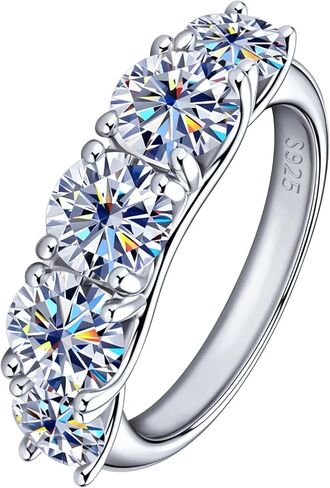 خاتم خطوبة للنساء من 5 أحجار 3.6CT مويسانيتي، لون D VVS1 925 من الفضة الإسترليني 18 قيراط مطلي بالذهب الأبيض in Kuwait