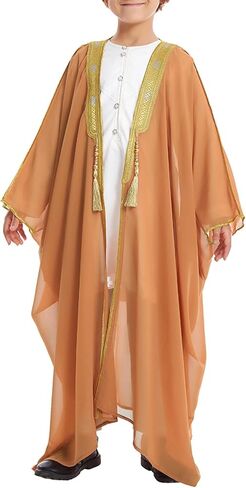 Boys Muslim Arabic Thobe Soft Lightweight Embroidered Robe Islamic Kaftan Middle East Prayer Party Dress Ramadan Eid Outfits in Saudi Arabia