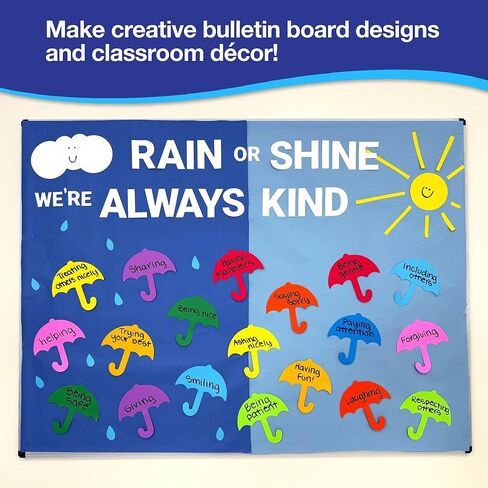 60 Pieces Umbrella Cutouts for Crafts, Bright Paper Shapes for Spring Classroom Decor, Weather Lessons, Rainy Day Projects, Bulletin Boards, Double Sided Cardstock, USA Made in Saudi Arabia