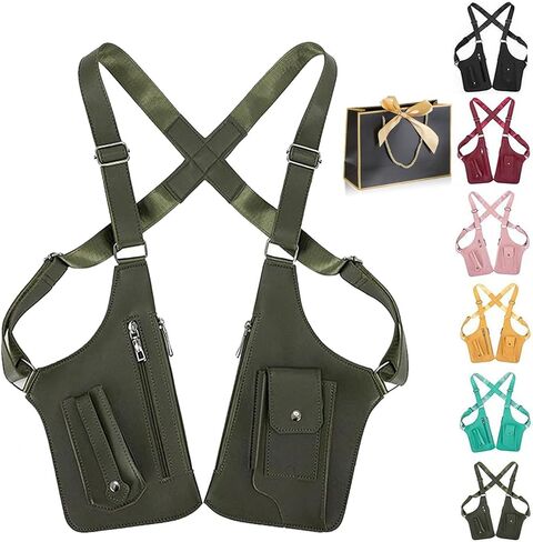 حقيبة كتف جلدية فاخرة قابلة للتعديل تحت الإبط للرجال والنساء، حقيبة كتف مزدوجة مضادة للسرقة مع جيب in Kuwait