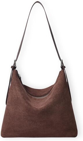 Suede Shoulder Bag for Women, Slouchy Hobo Tote Purse with Adjustable Strap, Faux Suede Brown Handbag for Office Work Travel in Saudi Arabia